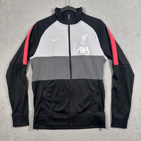 Liverpool FC Jacket Mens Medium Gray Black Soccer Nike Dri Fit AXA LFC